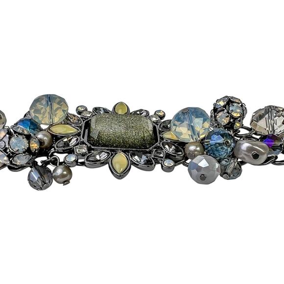 Cha Cha Bracelet Glitter Stone Blue Dangle Beads Gun Metal Chain Magnet Clasp - Picture 7 of 14